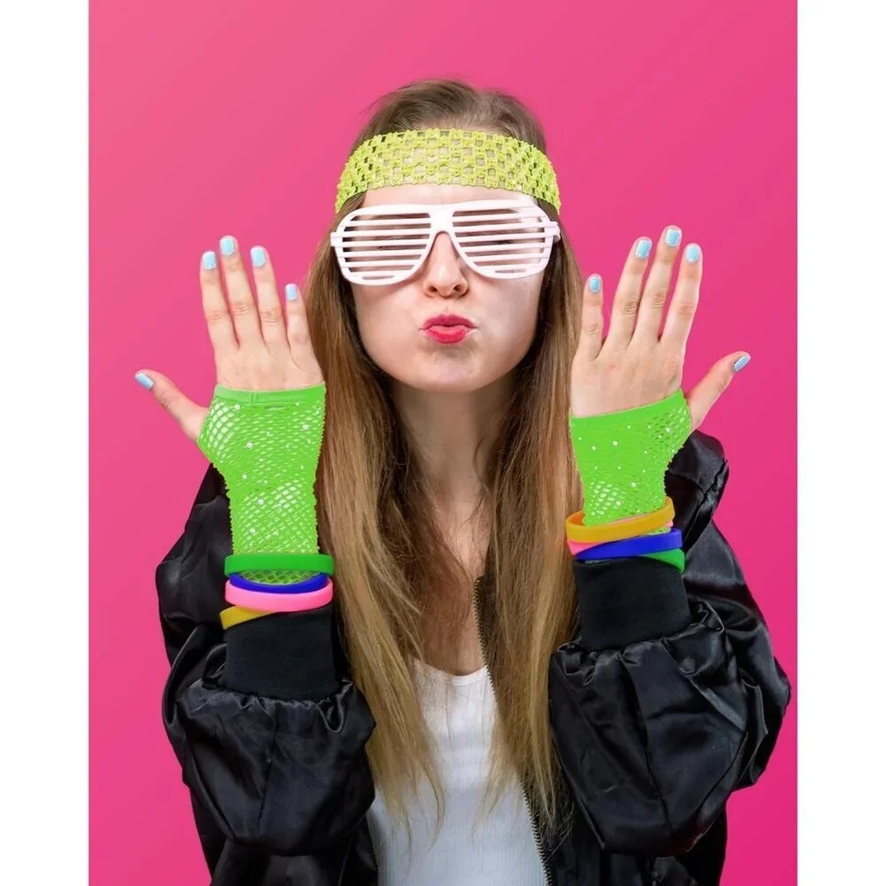 Women's Rhinestone Green Sparkly Halloween Cosplay Fingerless Long Gloves
